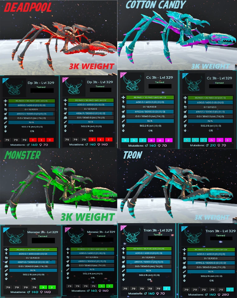 Ark Survival Ascended pve Karkinos 3K PESO Monster tron coppia adulti GAMBERI