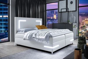 Boxspringbett Schlafzimmerbett ARIANO 180x200cm Weiss inkl. Bettkasten und LED - Bild 1 von 2