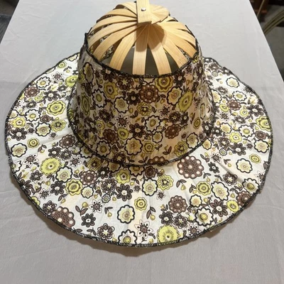 Sombrero de viaje plegable vintage de bambú para mujer con estampado floral de algodón Foto 1 de 4