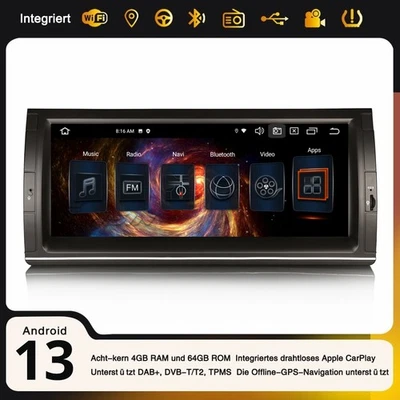 8-Kern Android 14 Navi DAB+ Autoradio BMW X5 E53 10,25" IPS CarPlay DVB-T2 64GB - Bild 1 von 4