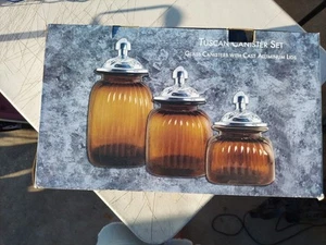 Set Bidoni Toscani Bidoni in Vetro con Coperchi in Alluminio Fuso - Foto 1 di 13