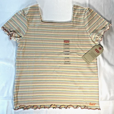 Top tejido cuello redondo a rayas melocotón Levi's XL NUEVO Foto 1 de 4