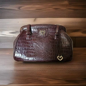Brighton Vintage Crocodile-Embossed Medium Handbag Satchel Brown Leather - Picture 1 of 11