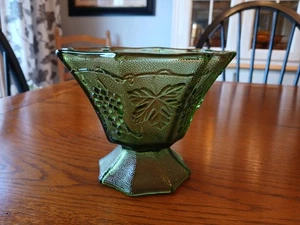 Vintage Anchor Hocking Avocado Green Glass Harvest Grapes Footed Candy Dish  - Picture 1 of 4