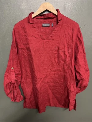 Blusa túnica roja de lino para mujer Giedrius Foto 1 de 4