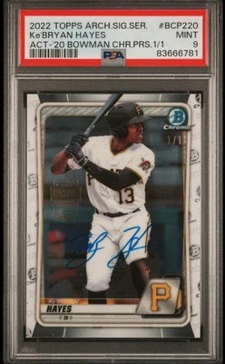 Ke'Bryan Hayes PSA 9 Auto 2022 topps Archives Bowman Chrome Pirates POP 1 #'d /1 - Image 1 of 3