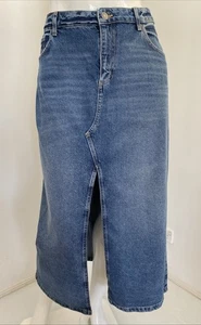 Cotton On 18 Bailey Bottle Blue Pure Cotton Denim Front Split Maxi Skirt Casual - Picture 1 of 17