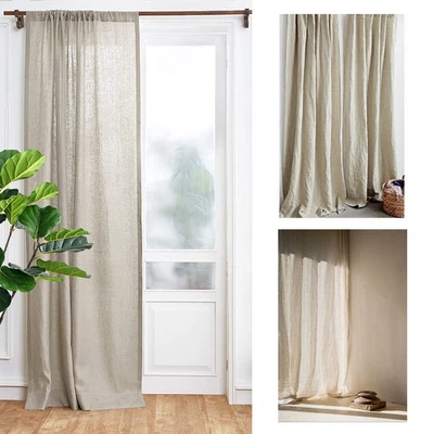 100% Linen curtain panels x2 ,each 135cm width, ready to hang, Natural Beige - Image 1 of 3