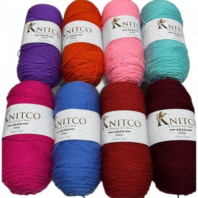 Knitco Premium Acrylic Aran Yarn 100% Acrylic 1x200g/420mt in many colours