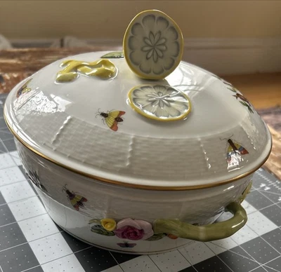 Cuenco de verduras Herend Rothschild Bird mediano redondo cubierto Foto 1 de 4