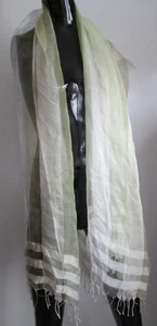 FLEURS by Elegant Additions Natural Silk Soft Green Natural Stripe Scarf NWOT - Picture 1 of 8