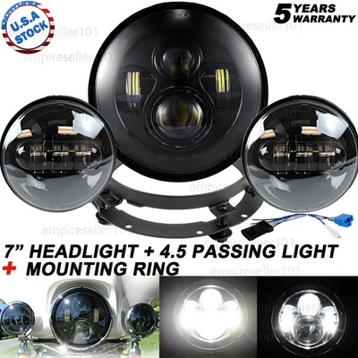 Faro LED 7" 80W + Lámpara de Paso + Soportes para Harley Electra Glide Classic Foto 1 de 4