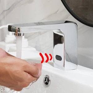 Automatic Hand Sensor Bathroom Faucet Chrome Mixer Single Hole Deck Mounted Taps - Picture 1 of 17