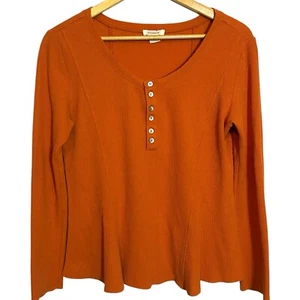 SUNDANCE Orange Waffle Thermal Long Sleeve Henley Tee Layering Casual Medium - Picture 1 of 6
