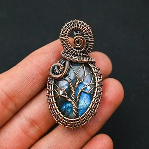Árbol de la Vida Labradorita Piedras Preciosas Alambre de Cobre Envuelto Hecho a Mano Colgante Joyería - Imagen 1 de 4