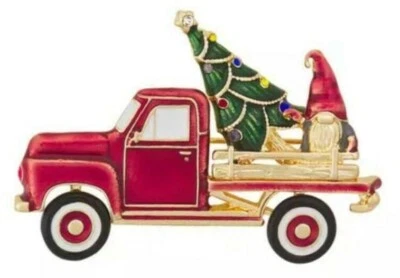 Broche prendedor Napier ROJO antiguo camioneta pickup lados de madera árbol de Navidad gnomo NUEVO con caja de regalo Foto 1 de 3