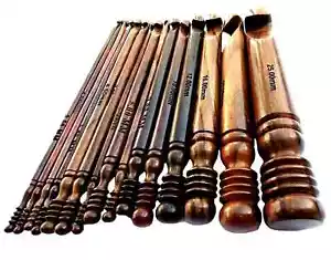 Original Rosewood Crochet Set of 15 Ergonomic Handmade Brown Hooks MADE IN IND - Picture 1 of 3