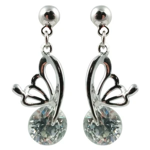 Modeschmuck - 18 Karat Weißgold vergoldet Schmetterling Ohrstecker (FE341) - Bild 1 von 1