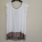 Easel Boho Oversized Layered Colorblock Tunic Top, Size Large, White/Brown