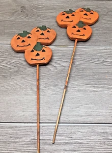 2 pc. Jack-o’-lantern Decorative Picks Halloween Plant Picks 13.5" & 11.5" Tall - Picture 1 of 7