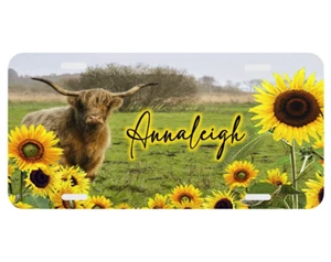 Highland Cow Sunflowers License Plate Personalized Monogrammed Custom Car Tag - Bild 1 von 8