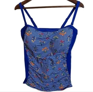 Lands End Electric Blue Botanical Check Floral Tankini Top 12 Soft Cup - Bild 1 von 21