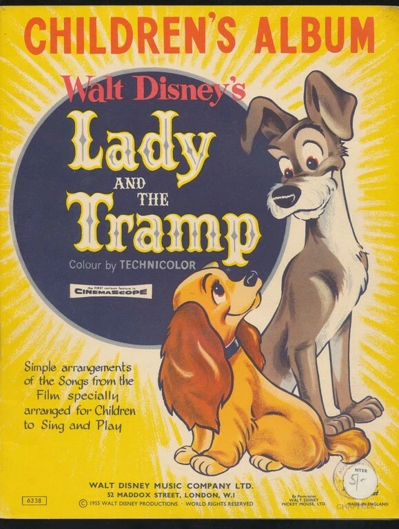 Disneyana-Libro de canciones-Reino Unido-Álbum infantil Lady and the Tramp-1955 Foto 1 de 1