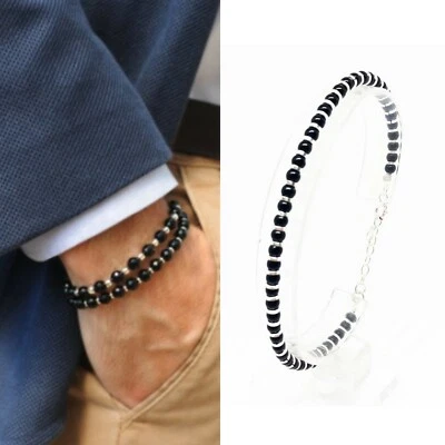 Pulsera Hombre Piedras Semipreciosas Y Plata 925 Pulsera Ónix Negro para - Imagen 1 de 4