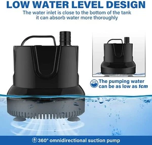 800GPH Bottom Suction Submersible Water Pump with 9.8ft High Lift 3 Nozzles - Picture 1 of 7