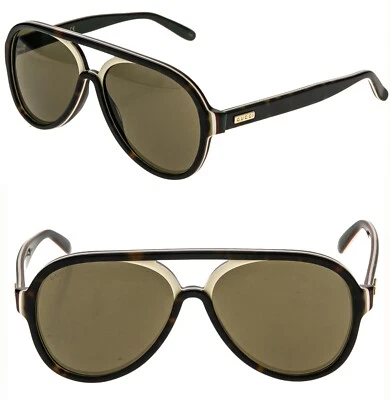 GUCCI GG0270S 0270 Havana Ivory Brown Stripe Retro Aviator Unisex Sunglasses 003 - Image 1 of 4