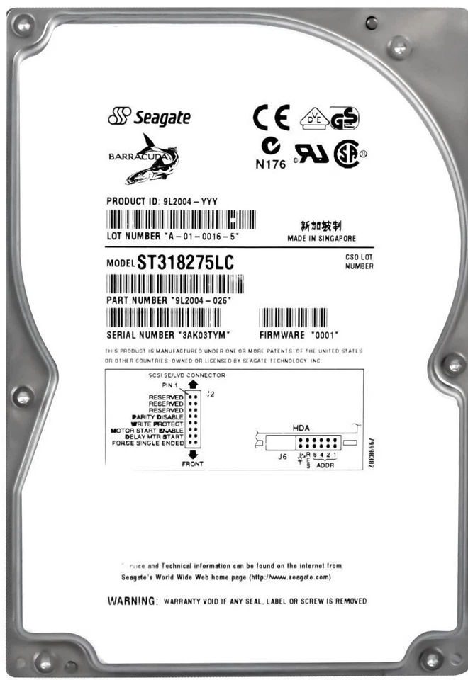 Hard Drive Seagate Barracuda 18LP 18.2GB 7200RPM SCSI Ultra2 ST318275LC 3.5'' - Image 1 of 3