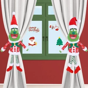 2 Pack Christmas Curtain Buckle Tiebacks Green Doll with Red Santa Hat Christ... - Picture 1 of 6