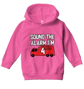 Sound The Alarm I'm 4 - Birthday Firefighter Truck Toddler/Youth Hoodie - Picture 1 of 12