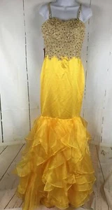 Women’s Yellow Embellished Mermaid Style Lace Up Back Prom/Party Dress Sz. 4 - Picture 1 of 24