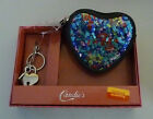 Candies Charlotte Sequined Heart Coin Purse w Silver Heart Lock Keyring MSRP $30