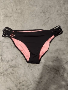 Parte inferior de bikini Victoria's Secret ROSA lisa negra con tiras talla S - Imagen 1 de 3