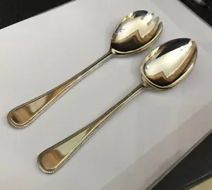 Beaded Bead Edge 22cm EPNS A1 Silver Plate Salad Servers Spoon Fork Cutlery - Picture 1 of 5