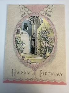Vintage Birthday Card - Colorful Porch Lots Of Flowers 1936 - Picture 1 of 3