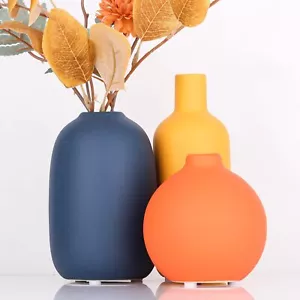 Ceramic Vase Set Of 3 Minimalism Style Vases For Rustic Home Decor Yellow Orange - Picture 1 of 6