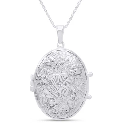 Collar colgante medallón forma ovalada con acento de diamantes naturales de plata de ley de 18" Foto 1 de 4