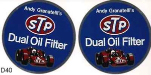 Andy Granatelli's STP Dual Oil Filter contingency decals Vinyl Peel decal 4" - Picture 1 of 1