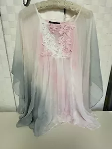 The Pyramid Collection Morning Dew Chiffon Tunic SHEER L/XL Pink Gray - Picture 1 of 17