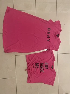 Girls DKNY T Shirt Dress & Top Pink & Black Age 12 New - Image 1 of 4