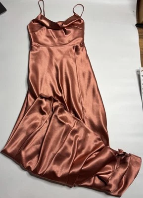 Birdy  Grey Lisa Long Shiny Satin Bridesmaid Dress Rose Gold Size S Wedding Prom - Image 1 of 4