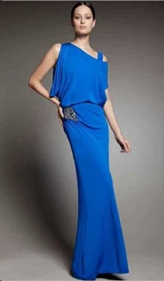 David Meister Royal синий бисером одно плечо вечернее платье размер 10 новый с Ярлыками - Изображение 1 из 4