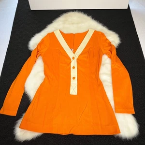 Vintage 70er Fredericks Of Hollywood Top Damen M Orange 70s Mod Tunika Bluse - Bild 1 von 8
