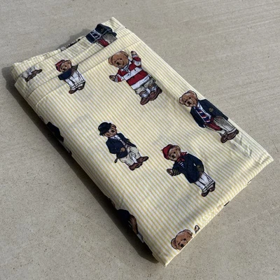 De colección Ralph Lauren Polo Oso de Peluche Amarillo Rayas Doble Plana Sábana Ajustable Foto 1 de 4