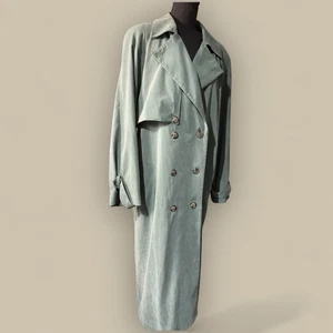 Vtg Large 14 Jacket Duster Trench Light Rain Coat Sage Green Women’s NWT Minimal - Picture 1 of 5