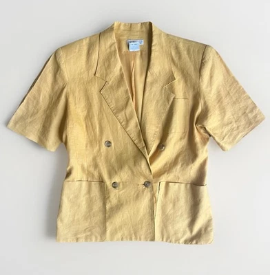 Blazer Chaqueta de Lino Vintage Talbots Lino Doble Pecho Amarillo Talla 10 Atemporal Foto 1 de 4
