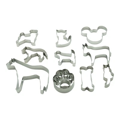 10 Ausstechformen Set Tiere Hund Pfote Knochen aus Edelstahl  Keks Ausstecher - Bild 1 von 4